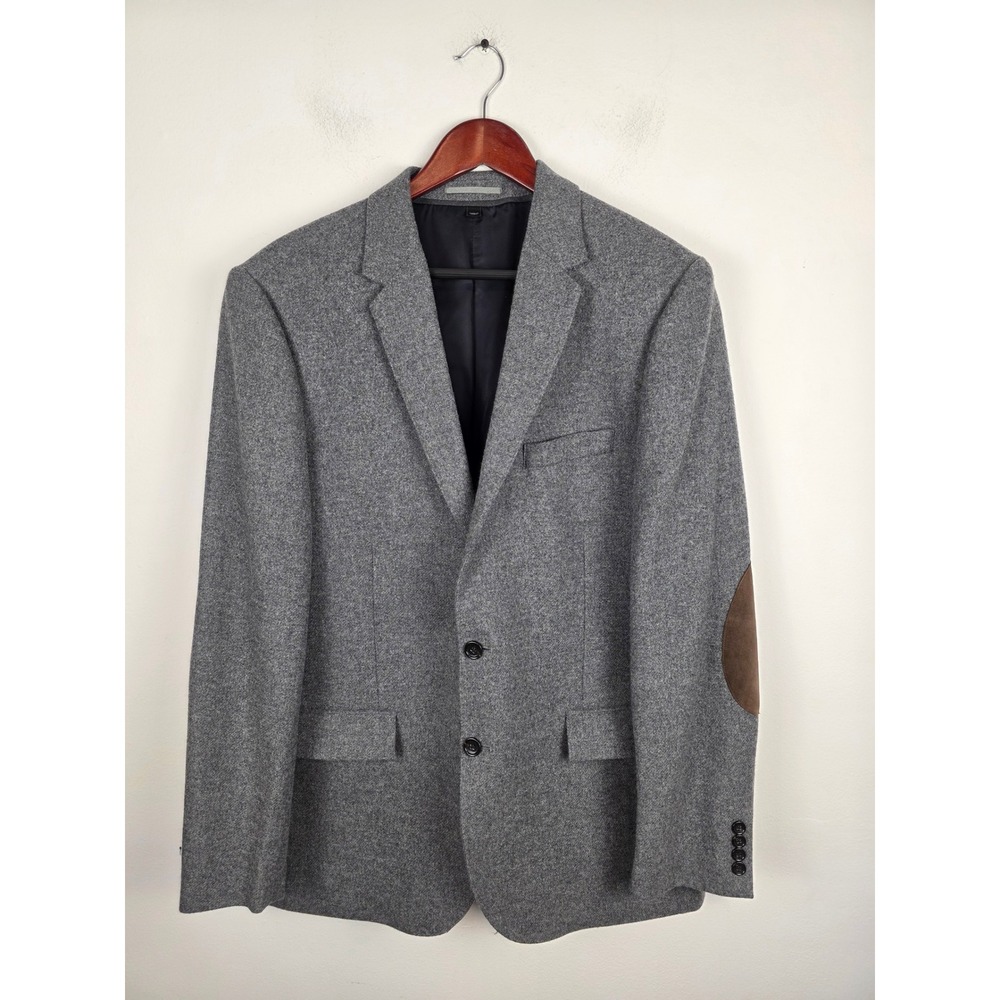 J‎ Crew Ludlow Blazer 44L Grey Moon Wool British Cloth Suede Elbow Patches Mens